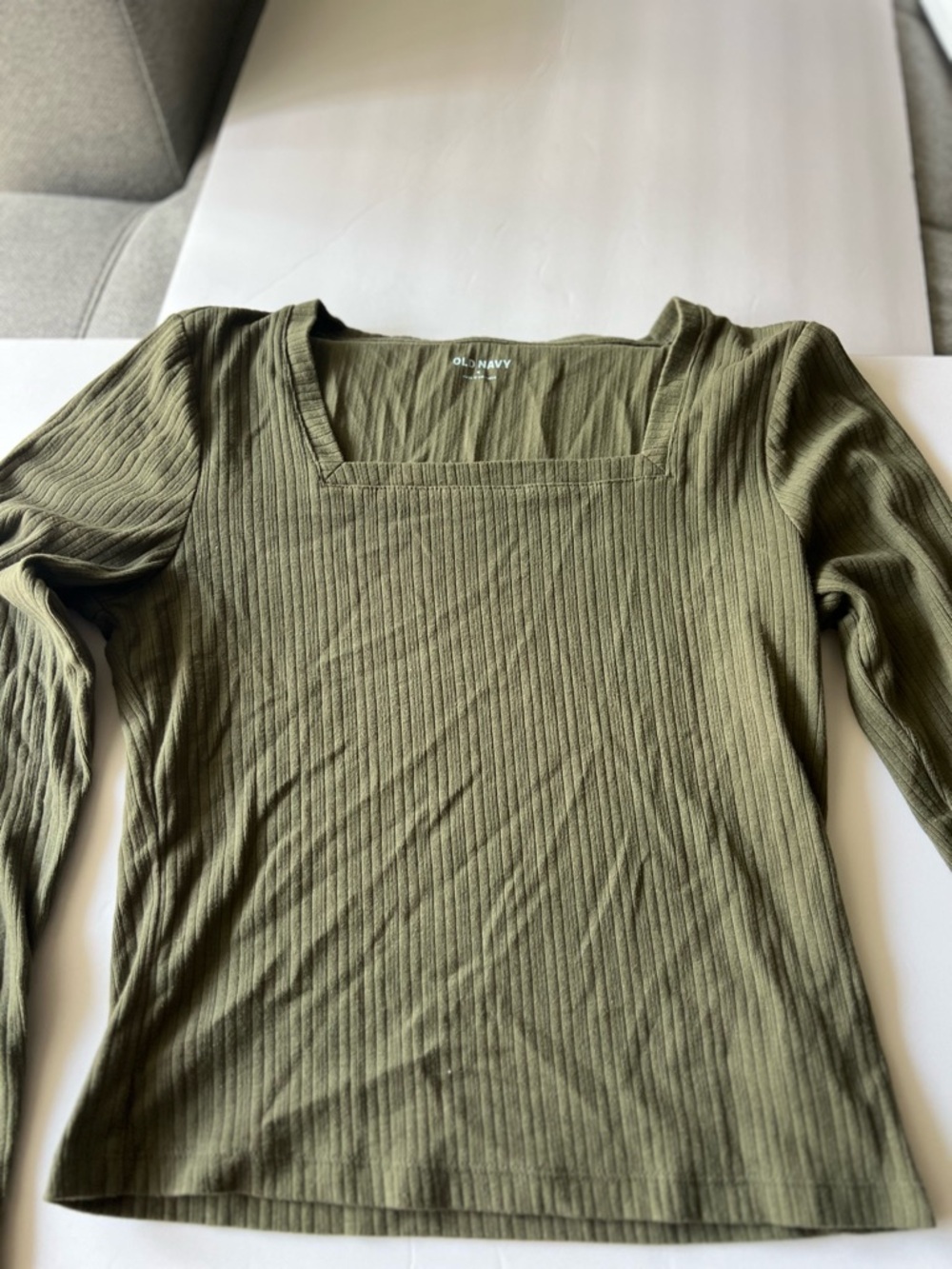 Old Navy Olive Ribbed Square Neck Long Sleeve Shirt